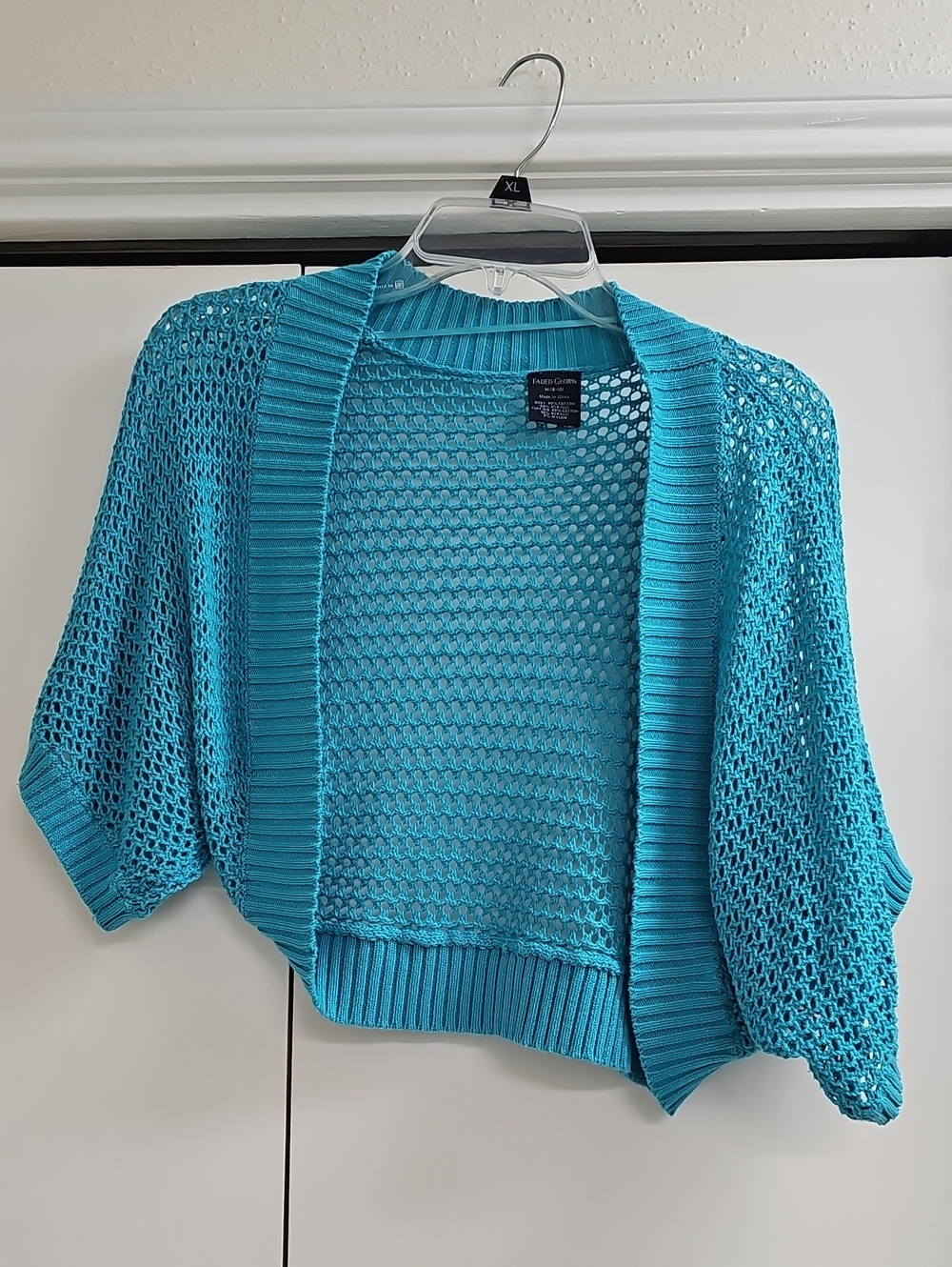 Faded Glory Open-Knit Cropped Shrug - Turquoise